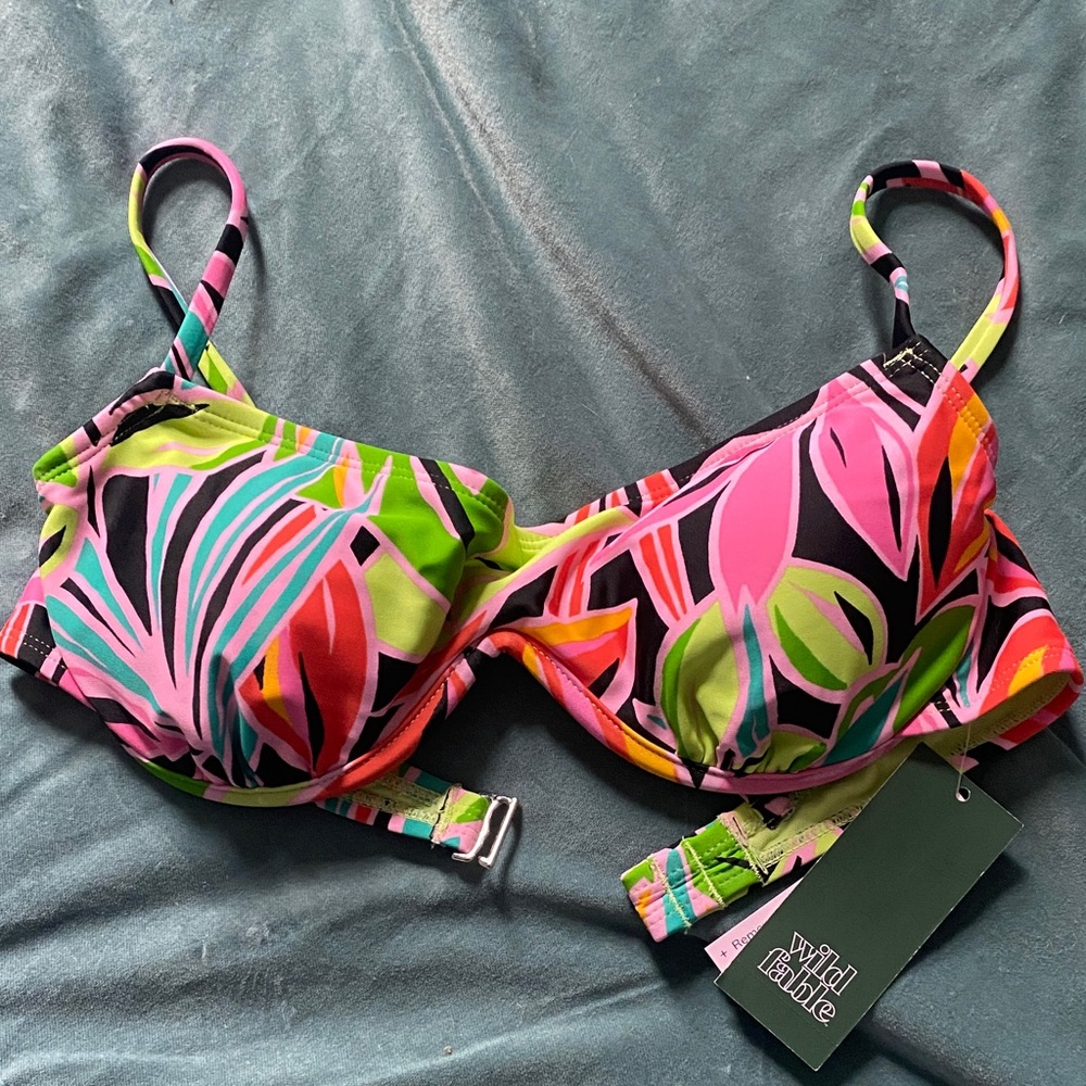 Wild Fable Neon Leaf Print Bikini Top